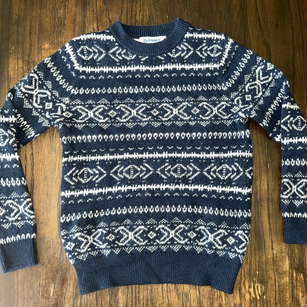 Old Navy Blue and White Crewneck Sweater Nordic Style